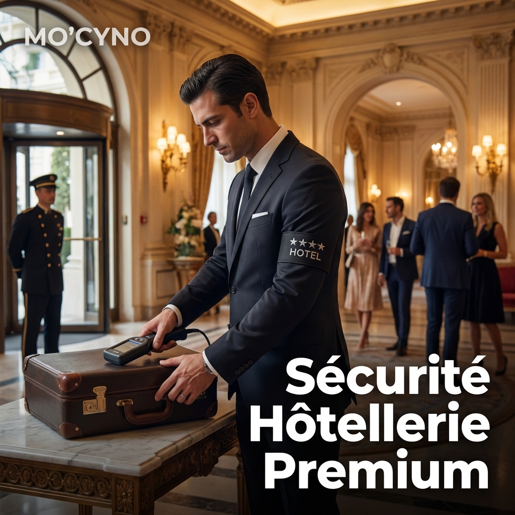 Agent de sécurité MO'CYNO accueillant des clients dans un palace